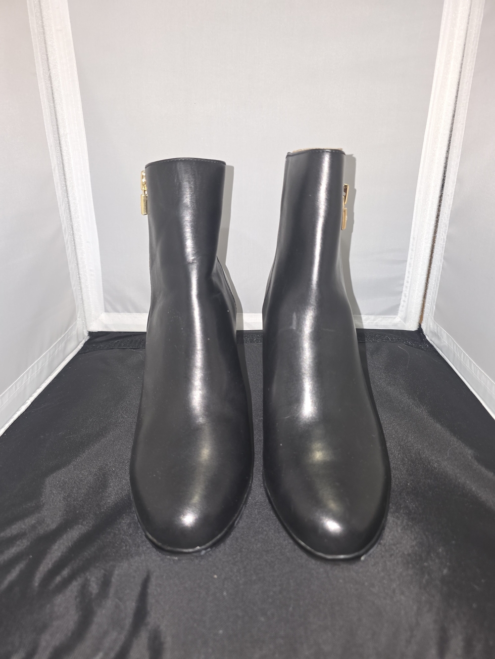 Michael Kors Black Leather Chukka Ankle Boots with Gold Zip